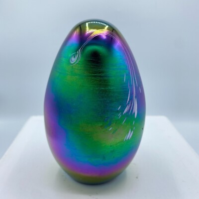 Glass Act Studio Iridescent with White Swirls-Egg Shaped Paperweight-Beautiful!-image
