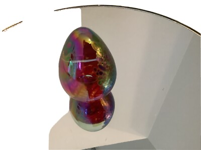 3 STUNNING IRIDESCENT GES GLASS EYE STUDIO EGG SIGNED GES 01 MULTI COLOR-image