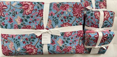 Pottery Barn SHANNON REVERSIBLE Quilt King & 3 Euro Shams Block Print NWT-image