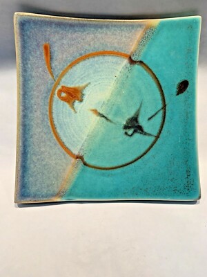 Georgetown Pottery Studio Green Oribe & Purple Square Tapas Tray Signed 2008 OOP-image