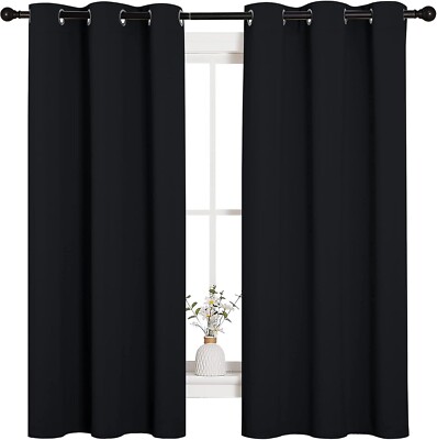 NICETOWN Halloween Pitch Black Solid Thermal Insulated Grommet Blackout Curtains-image