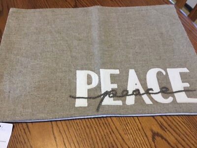 Pottery Barn  Peace Embroidered pillow cover 14x20 lumbar Christmas-NWT-image