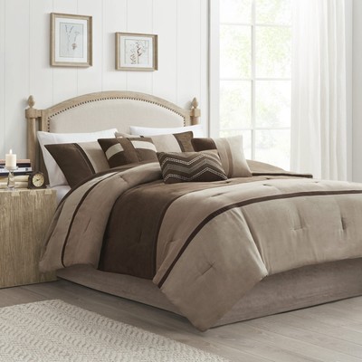 Madison Park Palisades Comforter Set Modern Faux Suede Pieced Stripe Design, ...-image