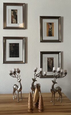 Vtg Pottery Barn Christmas Reindeer Candle Holder Silverplated 4 Ball Candelabra-image