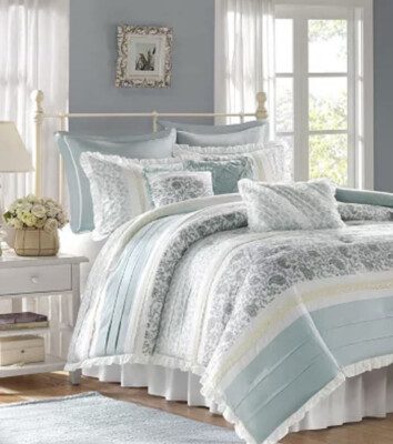 Madison Park Vanessa Blue Multi  9pc Comforter Set King NIP-image