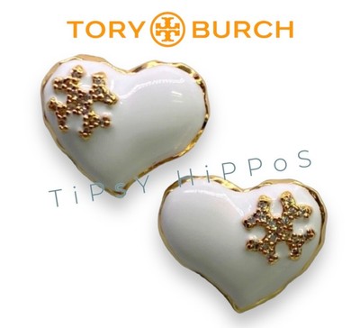 Tory Burch Heart Shaped Earrings In White & Gold-image