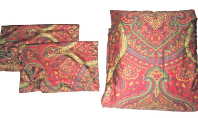 POTTERY BARN MIRA RED GREEN PAISLEY SATEEN (3P) FULL/QUEEN DUVET SET SHAMS -image