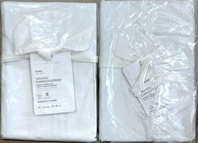 Set of 2 Pottery Barn Grand Embroidered KING Pillow Shams Grey Mist 36 x 20 NWT-image