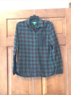 dip Women's/Junior's Flannel Shirt Plaid Green/Navy Blue/Red Size Large-image