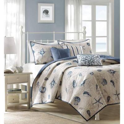Madison Park Full/Queen Size Coverlet Set 6-Pcs Microfiber Machine Wash Blue-image