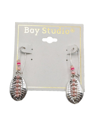 Bay Studio Silver Tone Shell Shaped Hook Earrings Pink Beads-image