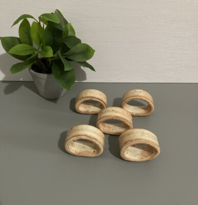 Art Studio Tan (light Brown) Pottery Napkin Rings. (Set Of 5)-image