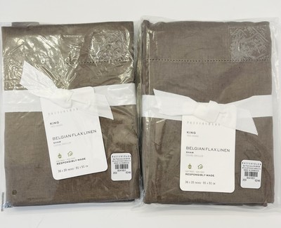 New Pottery Barn Belgian Flax Linen Shams KING Mocha Brown Set Of 2-image