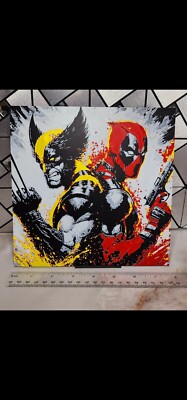 WOLVERINE AND DEADPOOL PAINTING WITH STAND.  3D PRINTED ART YOU CAN FEEL -image