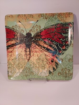 The Studio Shop By Susan Winget Beautiful Butterfly Colors Vibrant Sq Deco Plate-image