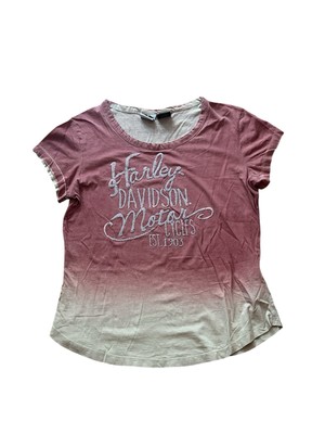  Harley Davidson Womens Dip Dye Tee Shirt Rose ombre To Gray size large -image
