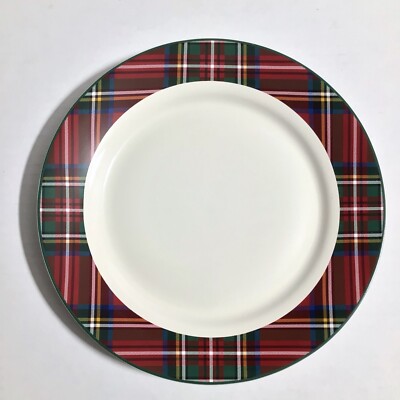 NEW Pottery Barn Christmas Stewart Plaid Stoneware Dinner Plate-image