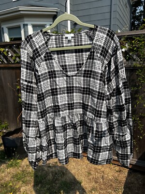 Women’s Plaid Blouse Large, Black And White-image