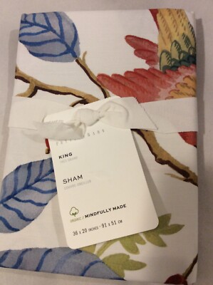 Pottery Barn 1 Fauna Bird Print Organic Percale King Sham NWT Multi Color-image