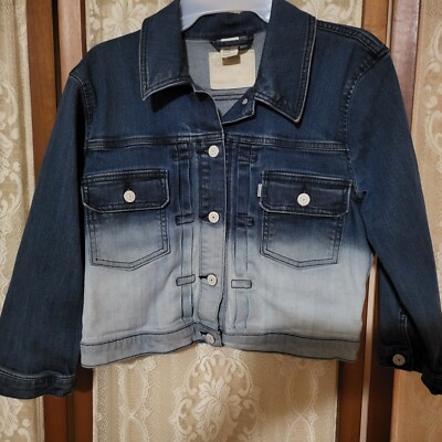 LEVIS STRAUSS GIRLS BLUE DIP DYE DENIM JACKET SIZE L-image