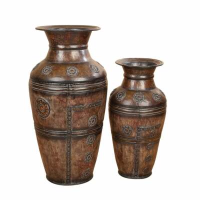 2 Bud Shaped Bohemian & Eclectic Acacia Iron Rustic Floor Vases 29