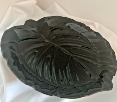Vintage Plate Studio Nova Black Leaf Shaped Plate/Platter MCM Retro Style Shiny-image