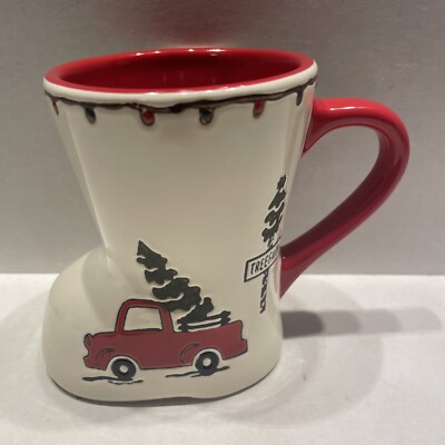 Potter's Studio Boot Shaped  Christmas Tree Farm Red Truck Coffee Mug-image