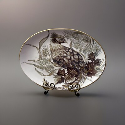 STUNNING POTTERY BARN LARGE OVAL PHEASANT PLATTER 18.5”-image