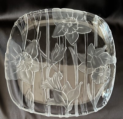 Crystal Clear Studios Narcissus 13” Serving Platter Etched Flowers-image