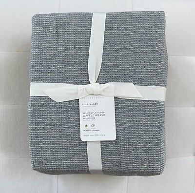 Pottery Barn BELGIAN FLAX LINEN WAFFLE Full Queen Duvet~Chambray~NWT-image