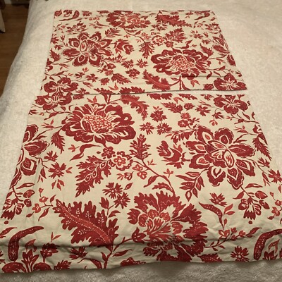 Set Pottery Barn Red Ivory Cream Floral Linen Blend Standard Pillowshams-image