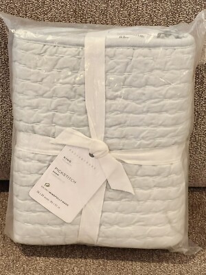 NEW Pottery Barn Pick-Stitch Handcrafted Sham Cotton Linen King Sham, Blue Frost-image