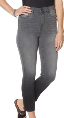 DG2 Diane Gilman Stretch Gray Black Dip Dye Crop Denim Jeans Size 16 NWT-image
