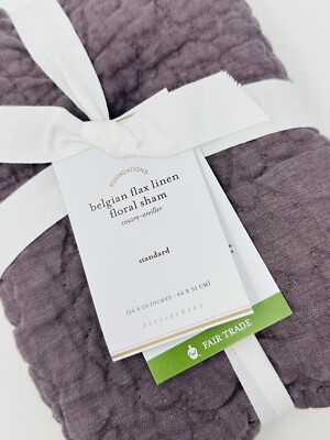 Pottery Barn Belgian flax linen floral sham lavender  standard  Size NWT-image