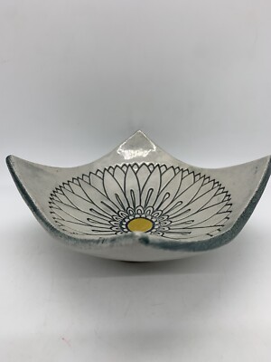 Ben Behunin Daisies Trinket Dish Studio Art Pottery  Signed 5.5” Square Utah-image