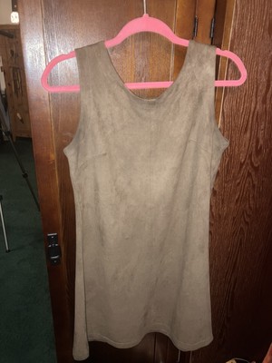 Women’s Brown Suede Feeling Tank Top Dip Down Back Large Dress-image