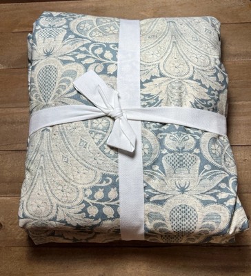 Pottery Barn Janelle Damask Duvet Cover Blue Queen Scroll Paisley No Shams-image
