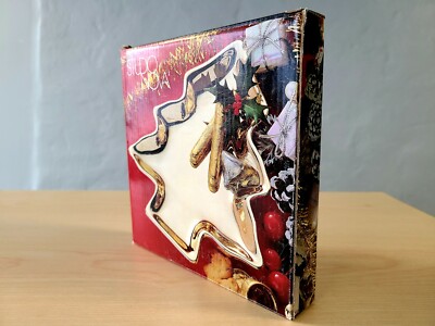 NEW Vintage Studio Nova Christmas Shine Gold Tree Shaped Candy Dish in box.-image