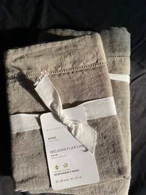 Set/2 Pottery Barn Belgian Flax Linen King Shams Loden (khaki Green) NWT-image