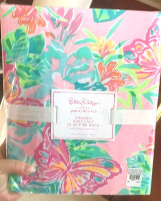 Pottery Barn Isle Be Back Sheet Set Pink Full Lilly Pulitzer Palm Beach 4pc🦩-image