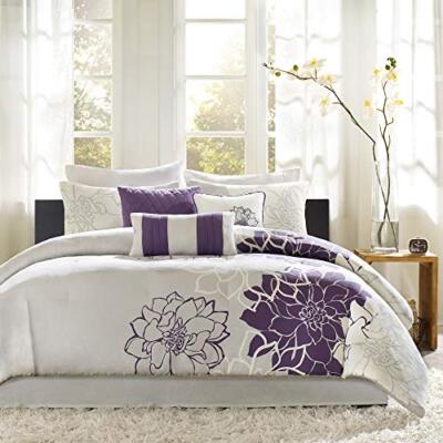  Lola Sateen Cotton Comforter Set-Casual Twin/Twin XL Floral Grey/Purple-image