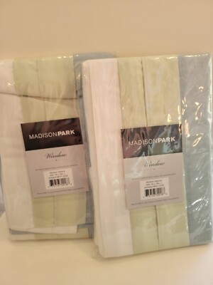 (2)Madison Park Salem greens/white Polyoni Pintuck Lined Window Valance,50