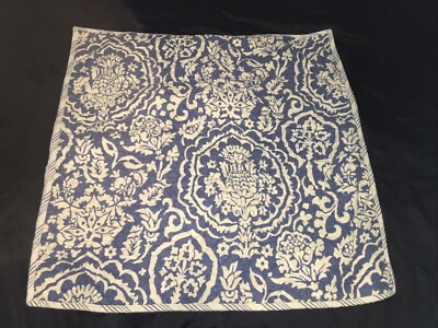 Pottery Barn Euro Sham Linen Blend Blue Beige Floral Medallion Stripe Tie Close-image