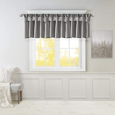 Madison Park Emilia Twist Tab Top Finish Beads Window Valance, Charcoal, 50wx26l-image