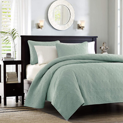 Madison Park Quebec Dusty Pale Seafoam 3-Piece Quilted King Coverlet SeT NIP-image