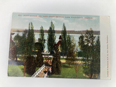Madison Park & Band Stand Showing Lake SEATTLE Washington VINTAGE Postcard-image
