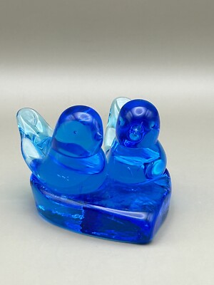 Happy Little Bluebird  W Ward 1990 TITAN Art Glass Studios Two Birds on Heart-image