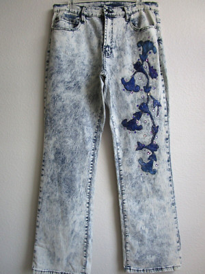 DIANE GILMAN DIP-DYIED FLORAL EMBELLISHED BOOT CUT STRETCHY JEANS SIZE 14 - NWT-image