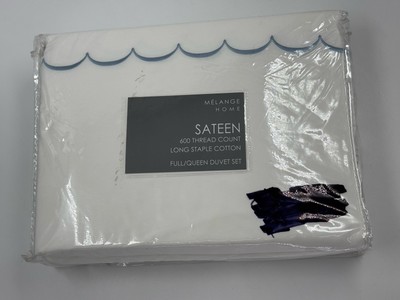Pottery Barn Sadee Embroidered Queen Duvet Cover  w/2 shams, Blue Scalloped-image