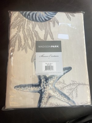 Madison Park Fabric Shower Curtain Bathroom 72x72 Shells Beach house Decor-image